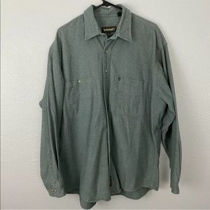 Timberland Men Weathergear Green Causal Button Up Flannel Shirt Cotton Size XL